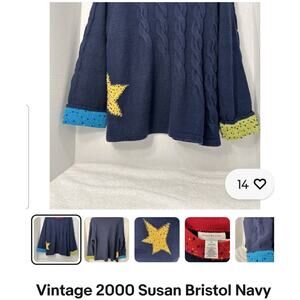Susan Bristol Women Beaded Sweater Size M Navy Blue Gold Star Vintage EUC